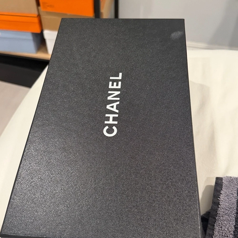 CHANEL Black Leather Chain-Strap Slingback Sandals